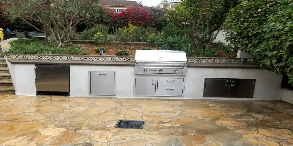 Outdoor stone kitchen with grill