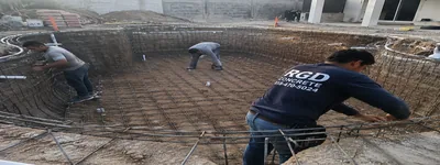 Steel rebar grid setup for pool shell